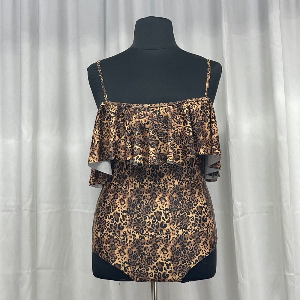 Plus XL Leopard Print Bathing Suit One Piece Ruffle Off Shoulder
